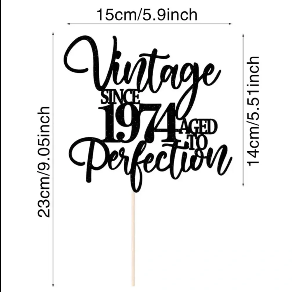 Vintage Since 1974 Aged to Perfection Shimmery Black Cake Topper